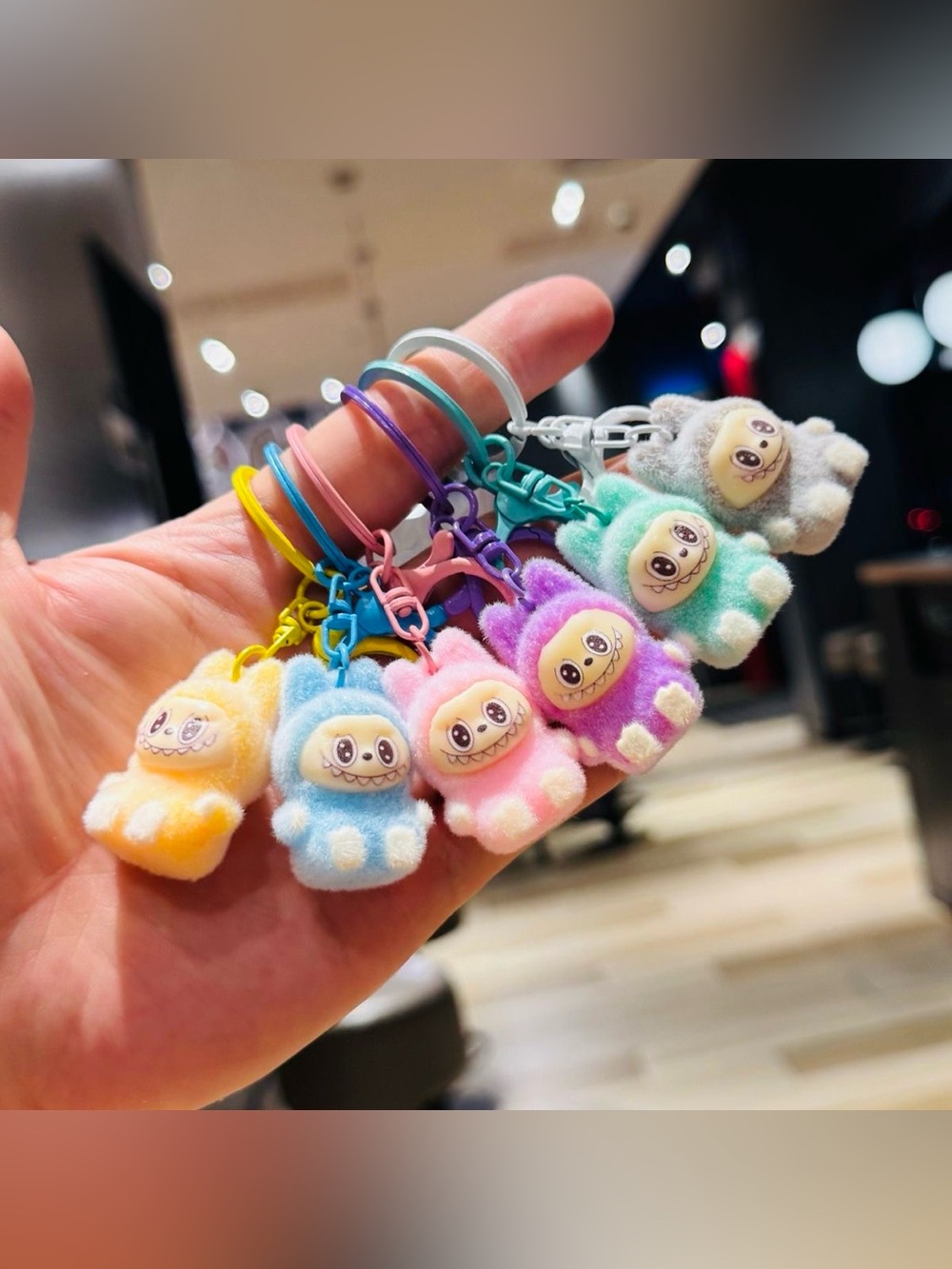 6 PCs set Fuzzy Labubu Clip on Keychain.Mini bunny monster Character Key rings